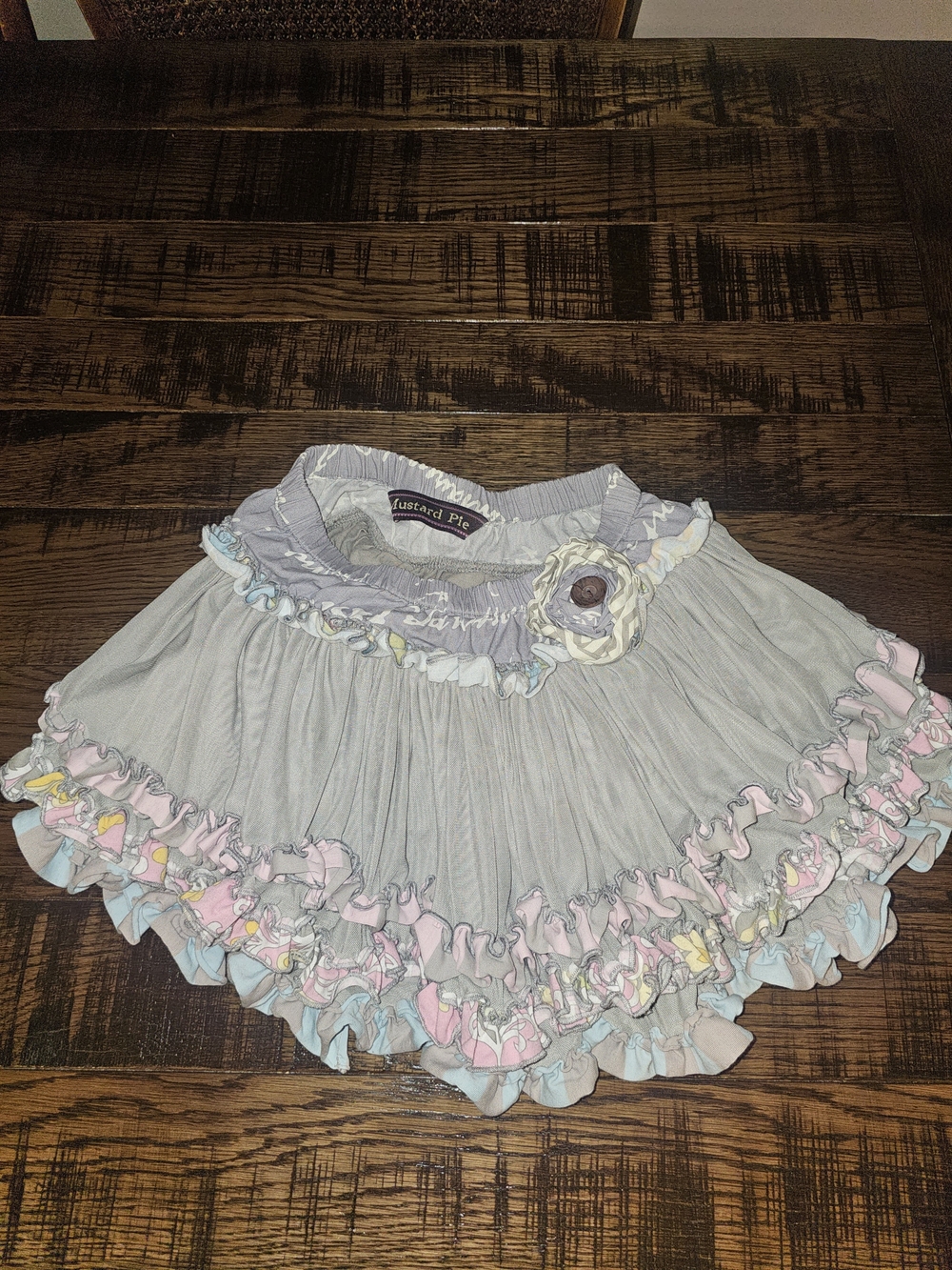 Mustard Pie Light Gray Ruffled Skirt with Pastel Trim